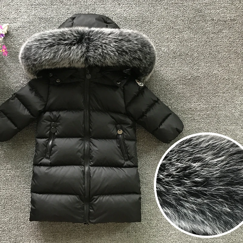 

-30 Degree Kids Winter Coat Real Fur Collar Thick Warm Long Parkas Snow Wear White Duck Children Snowsuit Boys Girls Down Coats