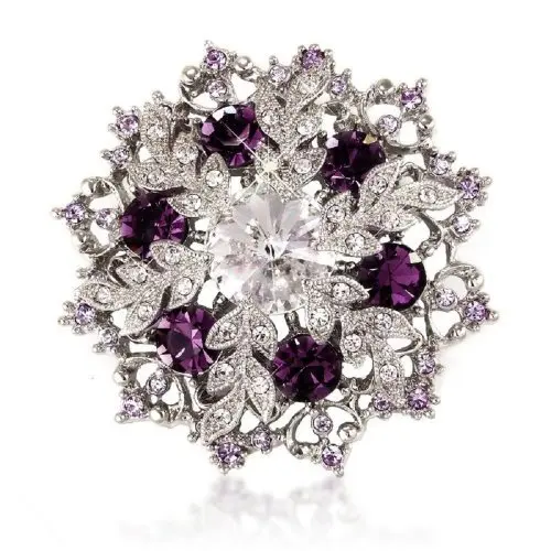 

2 Inch Rhodium Silver Tone Purple Rhinestone Crystal Diamante Wreath Brooch Party