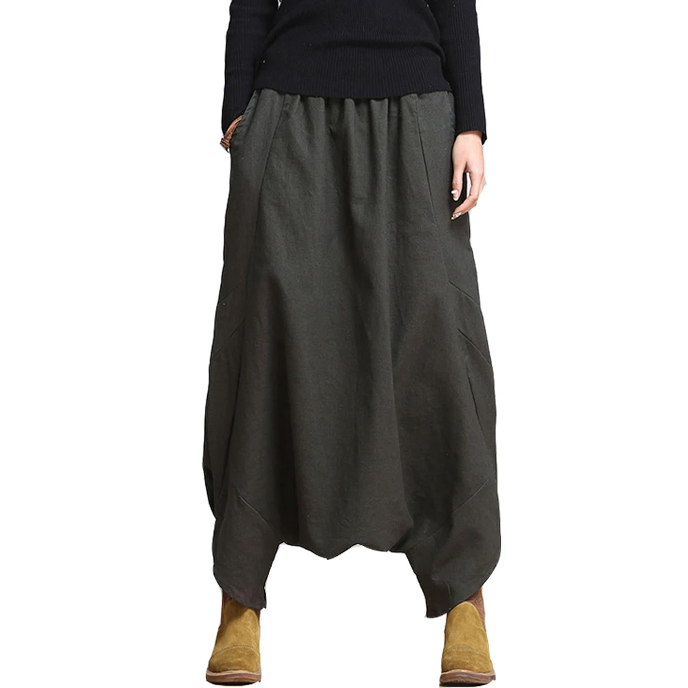 SCUWLINEN Для женщин брюки Повседневное льняные брюки свободные плюс Размеры эластичный пояс личности Modis шаровары Pantalon Femme S10 - Цвет: Greyish Green