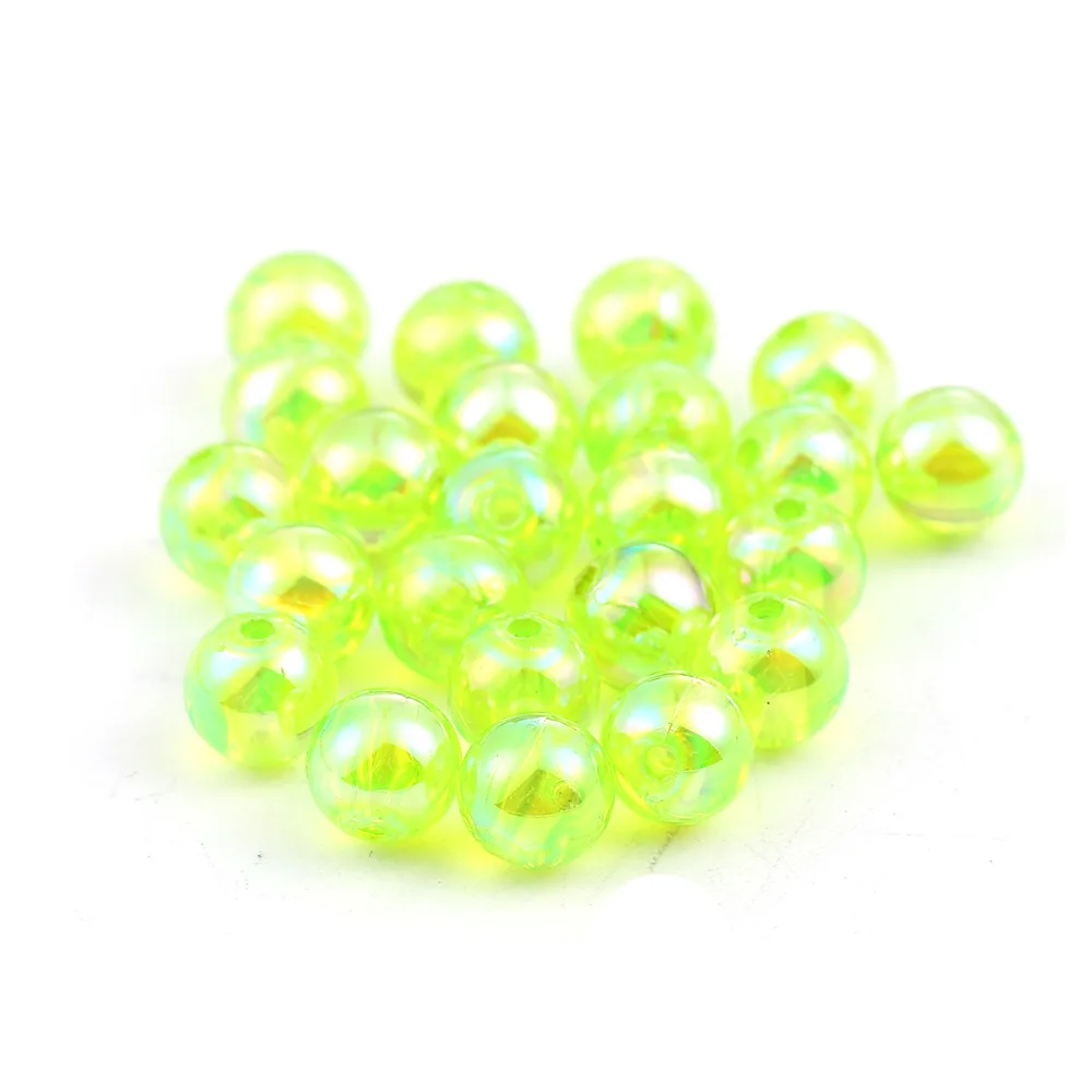 

8Seasons Acrylic Beads Round Yellow-green AB Rainbow Color Colorful Accessories About 8mm( 3/8") Dia, Hole: Approx 1.5mm,300 PCs