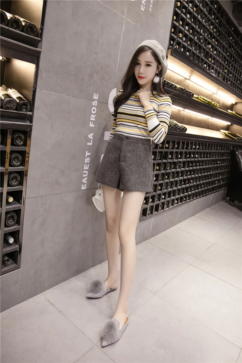 2019 новые женские Модные Высокая Талия шерстяные шорты Свободные корейский Повседневное Для женщин толстый широкую ногу шорты Зима-весна