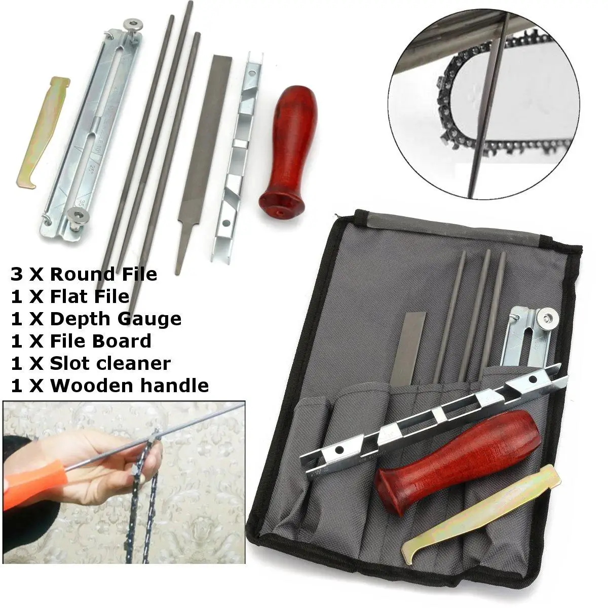 

8Pcs Chainsaw Chain Sharpening Kit Flat File Depth Gauge Board Slot Cleaner