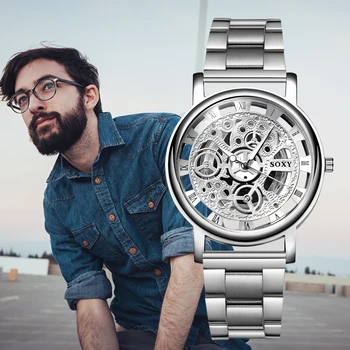 

SOXY Relojes Hombre 2019 Men Watches Skeleton Top Brand Luxury Business Watches Men's Stainless Steel relogio masculino saat