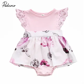 

Lovely Girls Lace Floral Rompers Summer Sleeveless Cute Baby Jumpsuit Newborn Baby Sisters Floral Romper Sunsuit
