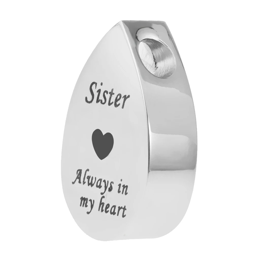 Classic Teardrop Stainless Steel Always in My Heart Mini Urn Memorial Keepsake Pendant for Earring Necklace Keyring Charms