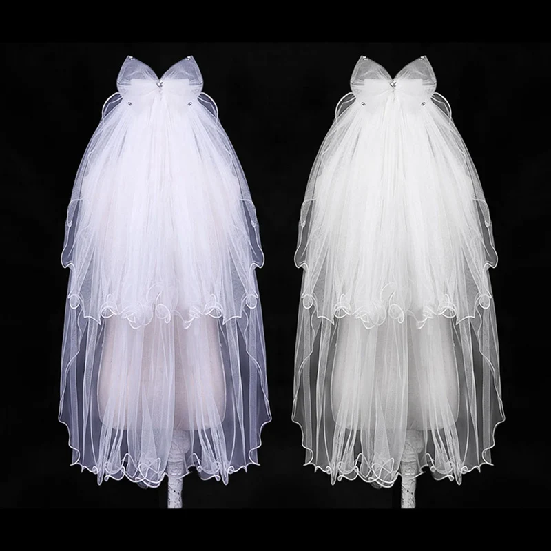 

White/Ivory Wedding Veil Multi Layer Bowknot Veils with Combs Handmade Bead Long Bridal Veils Girl Wedding Accessories