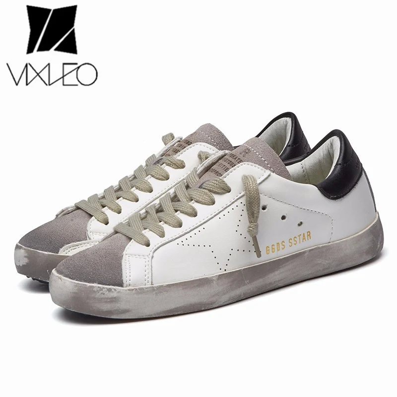 

VIXLEO Italy Designer Golden pu leather Casual Men trainers super Star dirty Goose Shoes Footwear Zapatillas basket femme 36-44