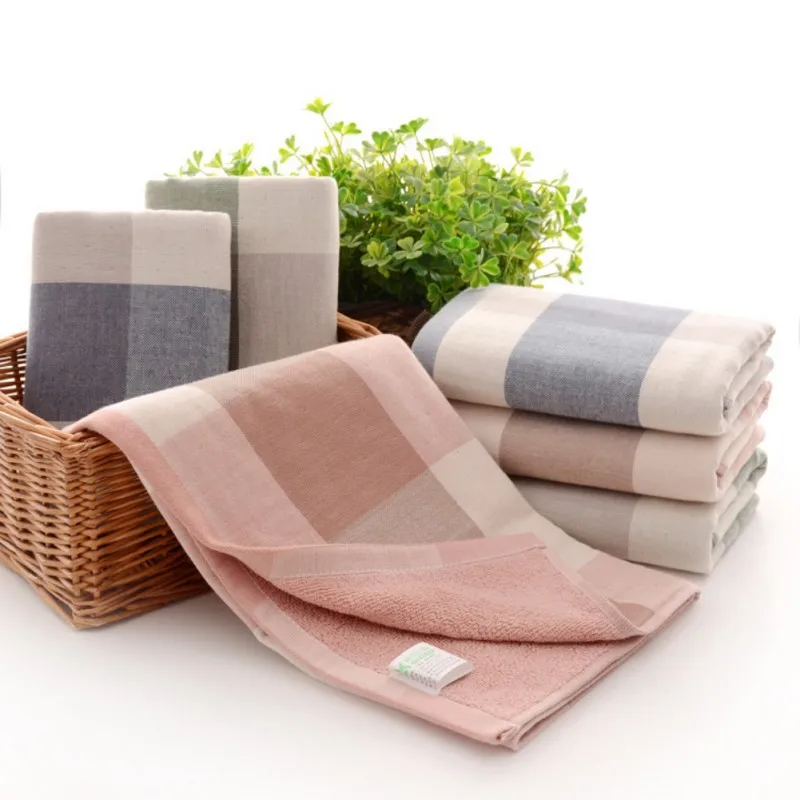 Plain Style Jacquard Towel Pure Cotton Soft Towel Large Lattice Men's