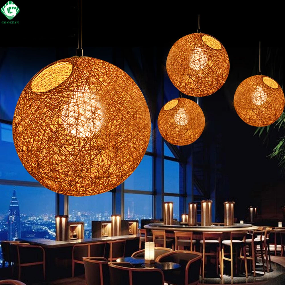 GO OCEAN Pendant Lights E27 Pendant Lamp Colorful Wood Rattan Parlor Light Fixtures For Restaurants Living Room Lighting (28)
