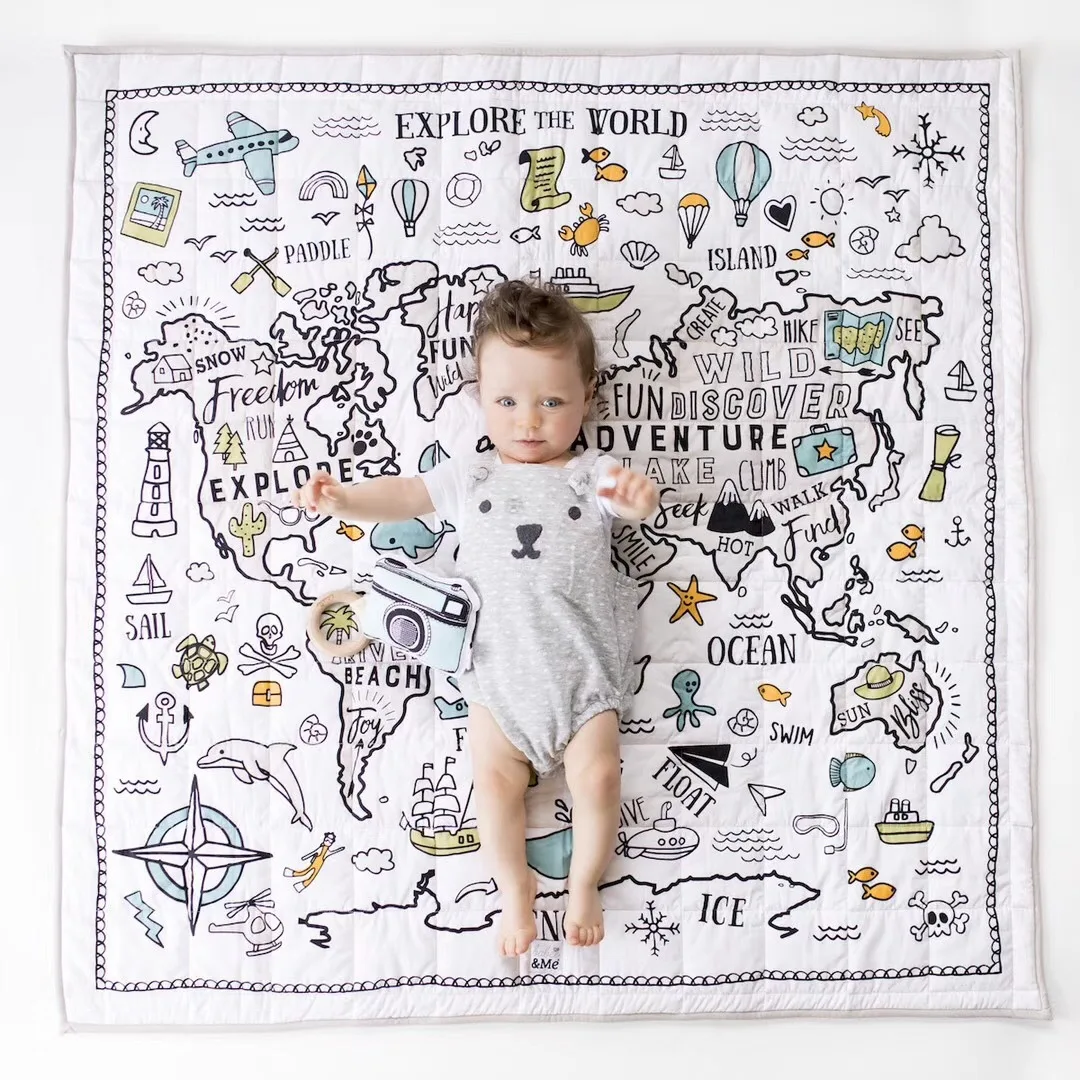 

120cm World Map Baby Play Mats Round Kids Toys Children Carpet Developing Crawling Mat Soft Baby Puzzle Play Mat