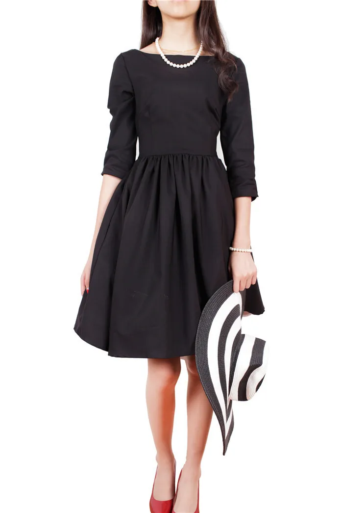 Осень три четверти Платье черного цвета Одри Хепберн 50-х 60-х платье ДТЛ vestido de festa longo Платье Вечерние вечернее элегантное платье