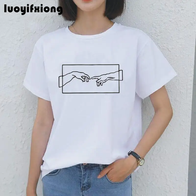 

Hand Printed Women Tshirt Short Sleeve Harajuku Funny Graphic Tee Shirt Femme Summer Fashion Casual Women Shirts Camiseta Mujer