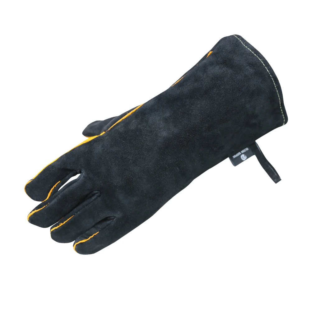 Extreme Heat & Fire Resistant Gloves Leather with Kevlar Stitching Black Heavy Duty Mig Welding
