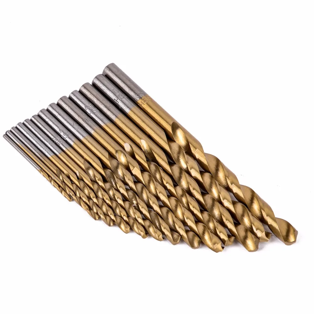 

13Pcs Hss High Speed Steel Titanium Coated Drill Bit Set Shank For Drilling Tools 1.5-6.5mm