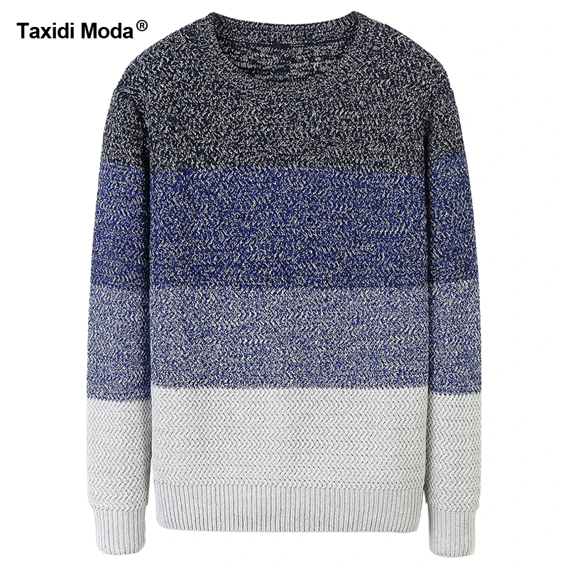 Taxidi Moda New Autumn Mens Sweaters Striped Blue Gray