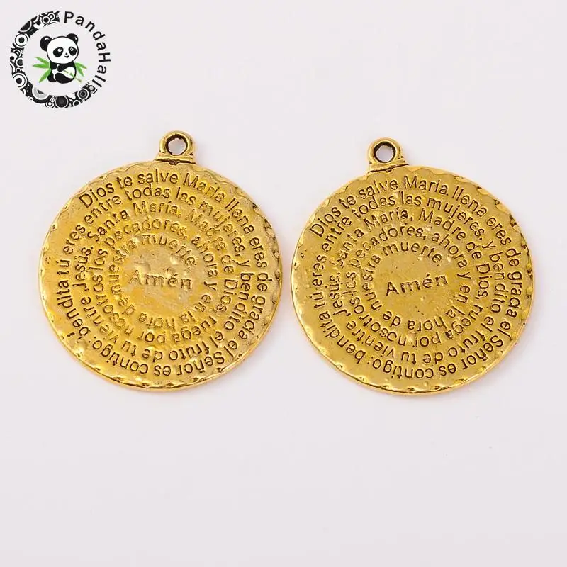 

100pcs Tibetan Style Metal Pendants Flat Round with the Lord's Prayer for Catholicism Antique Golden Lead Free & Cadmium Free