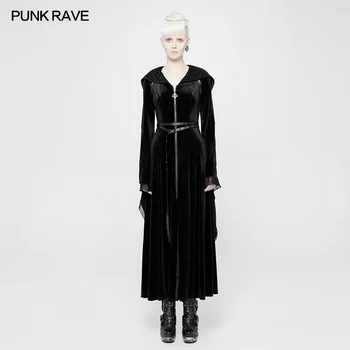 

PUNK RAVE Women Gothic Black Hooded Long Dress Halloween Witches Party Dress Steampunk Vintage Women Witch Long Dress