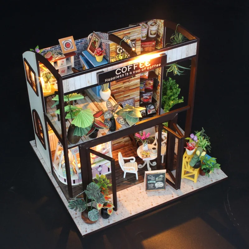 DIY Модель Музыка Кофе Doll House игрушки для детей Миниатюрный Кукольный домик с мебелью светодио дный 3D деревянный дом подарков ручной работы р... DIY Модель Музыка Кофе Doll House игрушки для детей Миниатюрный Кукольный домик с мебелью светодио дный 3D деревянный дом подарков ручной работы р...