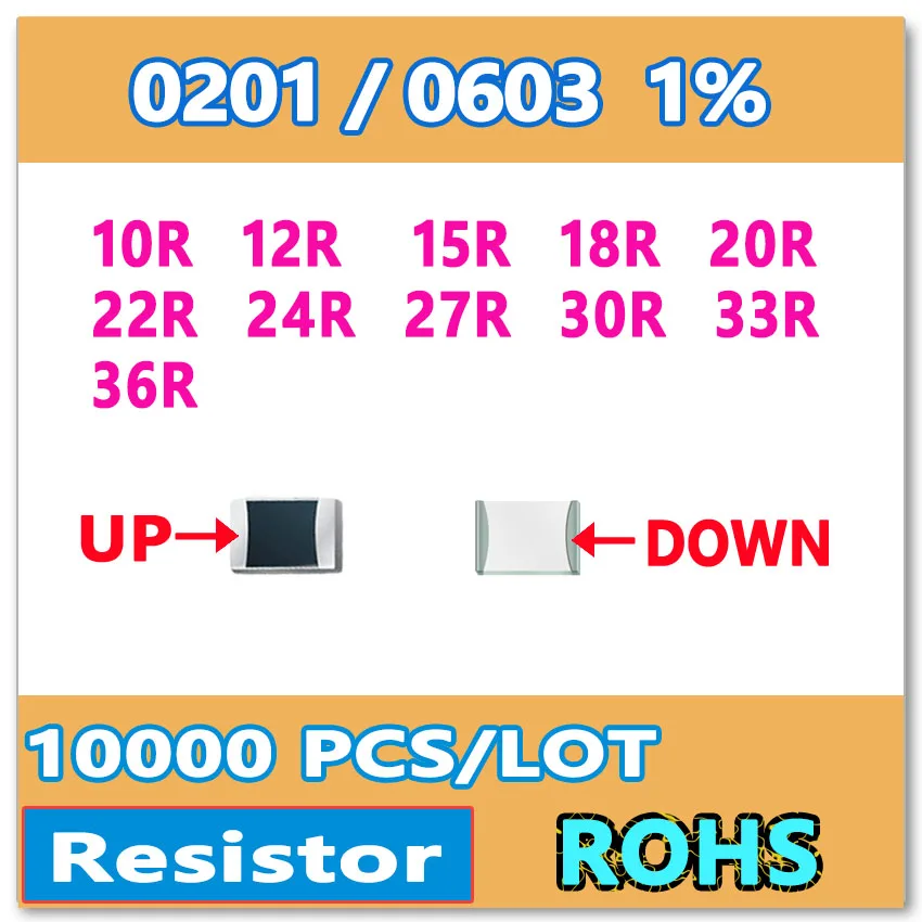 

0201 F 1% 10000pcs 10R 12R 15R 18R 20R 22R 24R 27R 30R 33R 36R smd 0603  OHM 100 120 150 180 200 220 240 270