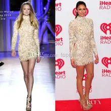 Nina Dobrev Zuhair Murad платья знаменитостей короткий столбик Высокий воротник прозрачные с длинным рукавом красный ковер платье на заказ