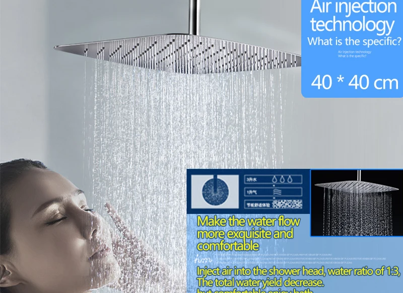 Bath & Shower Faucet Wall Mounted 16'' Ultra Thin Water Saving Tap Air Booster Rain Shower Faucets (6)