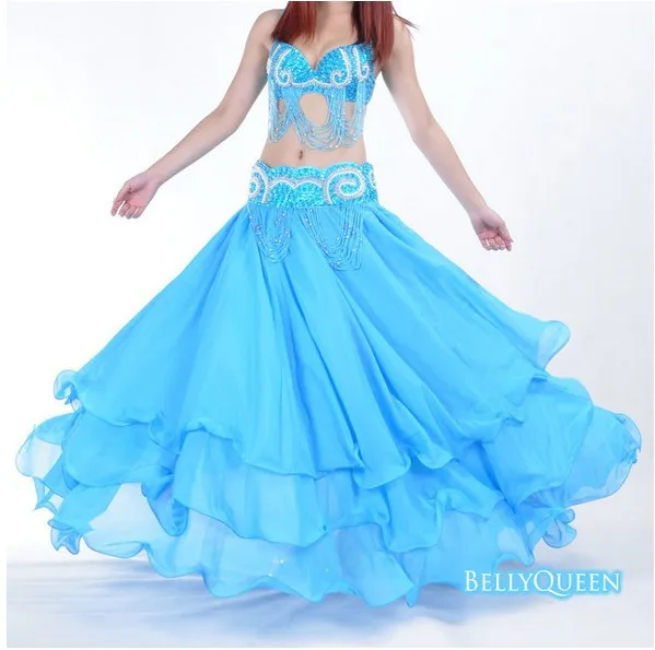 3 х шифоновая длинная юбка из блестящего шелка Пышная юбка танцевальное платье костюм для танца живота 14 цветов