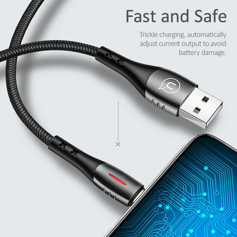 USAMS автоматическое отключение Micro USB кабель нейлоновый плетеный светодиодный