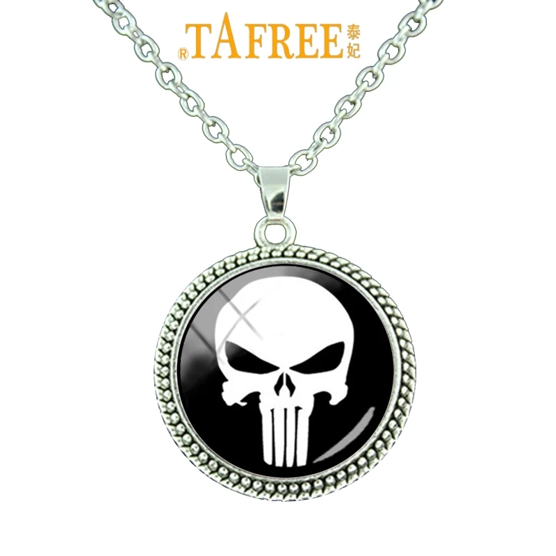 

TAFREE Trendy Charm Fashion Skull Designs Art Picture Necklace Pendant Chain Glass Cabochon Dome Exquisite Men's Jewelry ZY236