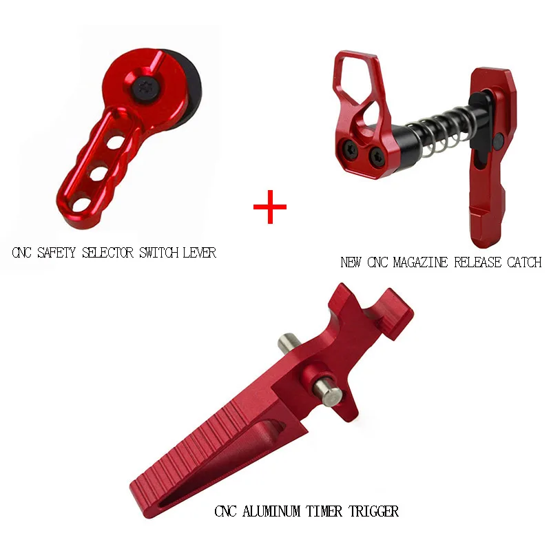 

New IPSC CNC Aluminum Timer trigger&Magazine Release Catch&Safety Selector Switch Lever set For M4/M16 Airsoft AEG Red
