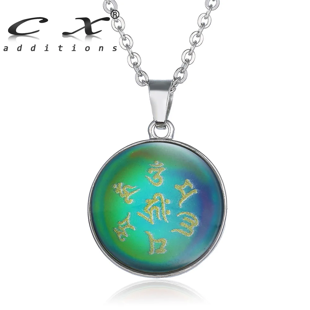 

2019 VisionMood Om Mani Padme Hum Pendant Neckalce Mood Choker Necklace Mood Temperature Change Color Feeling Emotional Color