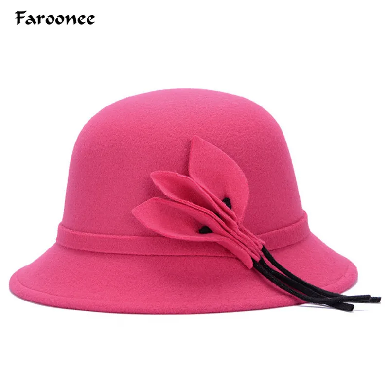 

Faroonee Women's Hat British Style Vintage Lady Fedoras Wool Felt Fedora Hats Autumn Winter Fashion Flowers Bone Casual Hat Caps