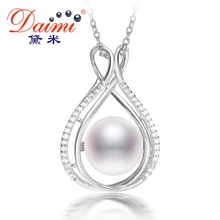 DAIMI Tear Drop Pendant 10-11mm Big White Pearl Pendant Shiny 925 Sterling-Silver-Jewelry Pendant Necklace Best Gift For Women