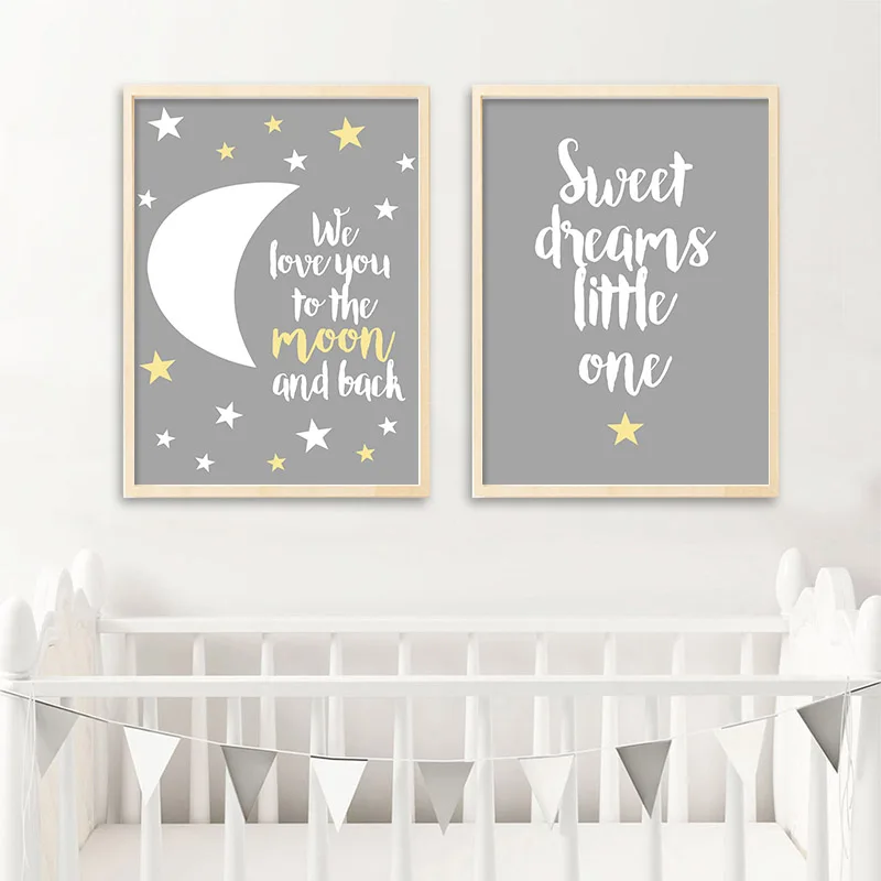 

Baby Nursery Quote Canvas Poster Moon Star Cartoon Wall Art Print Minimalist Nordic Kids Decoration Picture Children Room Decor