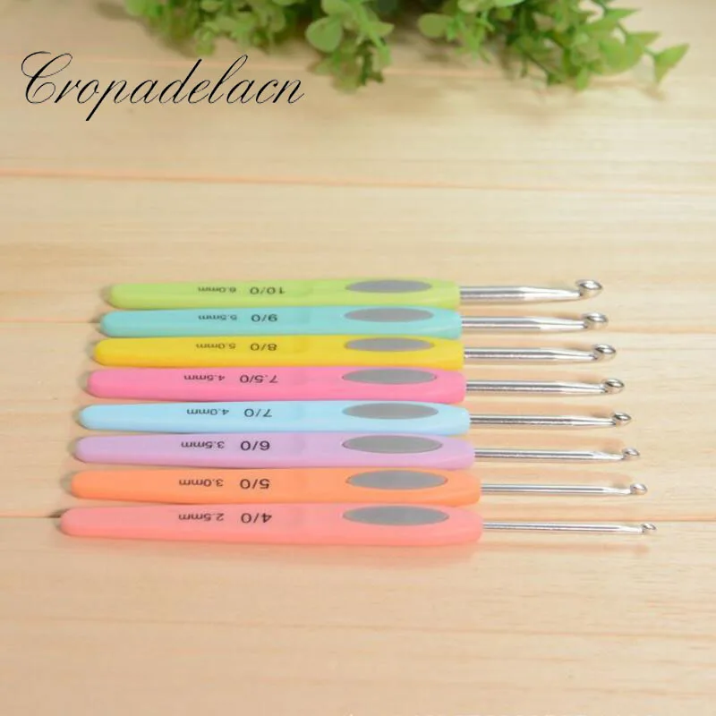 8 шт./компл. цветная пластиковая ручка алюминиевый крючок крючки для вязания