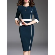Элегантное тонкое офисное платье с круглым вырезом, однотонное облегающее женское модное торжественное платье, женские офисные платья контрастных цветов, винтажные платья Vestidos