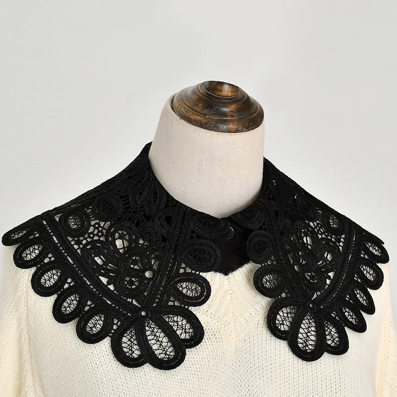 

Shirt Fake Collar For Women White/Black Tie Vintage Embroidery Detachable False Collar Lapel Blouse Choker Necklace Shirt