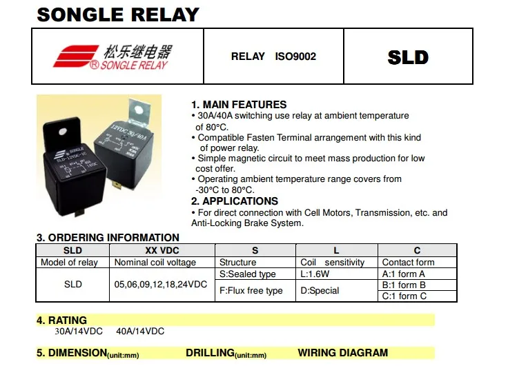 1 шт. автомобильное реле SLDH-12VDC-1A SLDH-24VDC-1A 4PIN 80A 4142 SLDH-24VDC-1C SLDH-12VDC-1C 5PIN 60A