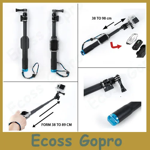 Купить Для GoPro дистанционного полюс 33 99 см телескопической штанги Алюминий ручной монопод Штатив с шкаф для Интимные аксессуары GoPro 4 3 + сеанса