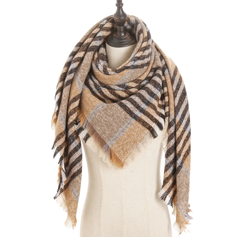 new designer brand women cashmere scarf triangle winter scarves lady shawls and wraps knit blanket neck striped foulard - Цвет: E20