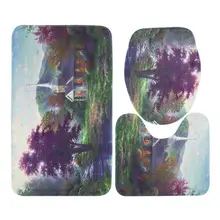 polyester fabric 3pcs Flower Prints Pattern Bathroom Non-Slip Mats Shower Mats Set Toilet Mat U-shape Mat