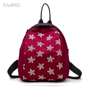 

Women Backpacks High Quality Fashion Velour Red Ladies Casual Student Bag Designer Star Printing Women's Shoulder Bag SAJOSE