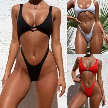 

New Arrived Solid Color Summer Jumpsuits Women One Piece Outdoor Swimsuit Swimwear Bathing Monokini Push Up Padded Bikini #C
