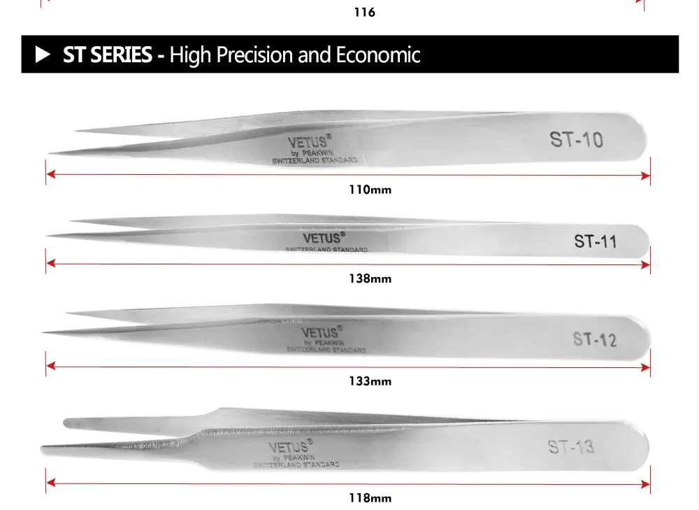VETUS Пинцет для наращивания ресниц из нержавеющей стали инструменты вспомогательный ремонт Сверхтонкий Высокоточный анти кислотный пинцет для бровей