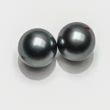 Круглый высокий блеск ЮЖНОГО МОРЯ Tahitian культивированный свободные перла неразбуренные пара 10,7 мм