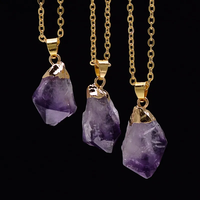 

SEDmart Quartz Crystal Stone Pendant Necklace Irregular Natural Stone Drop Gold Color Necklace Jewelry For Women