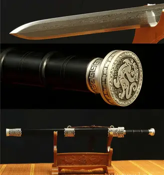 

37" DAMASCUS FOLDED STEEL BLADE SLIVE COLOR BLACK SAYA CHINESE SWORDSHARP