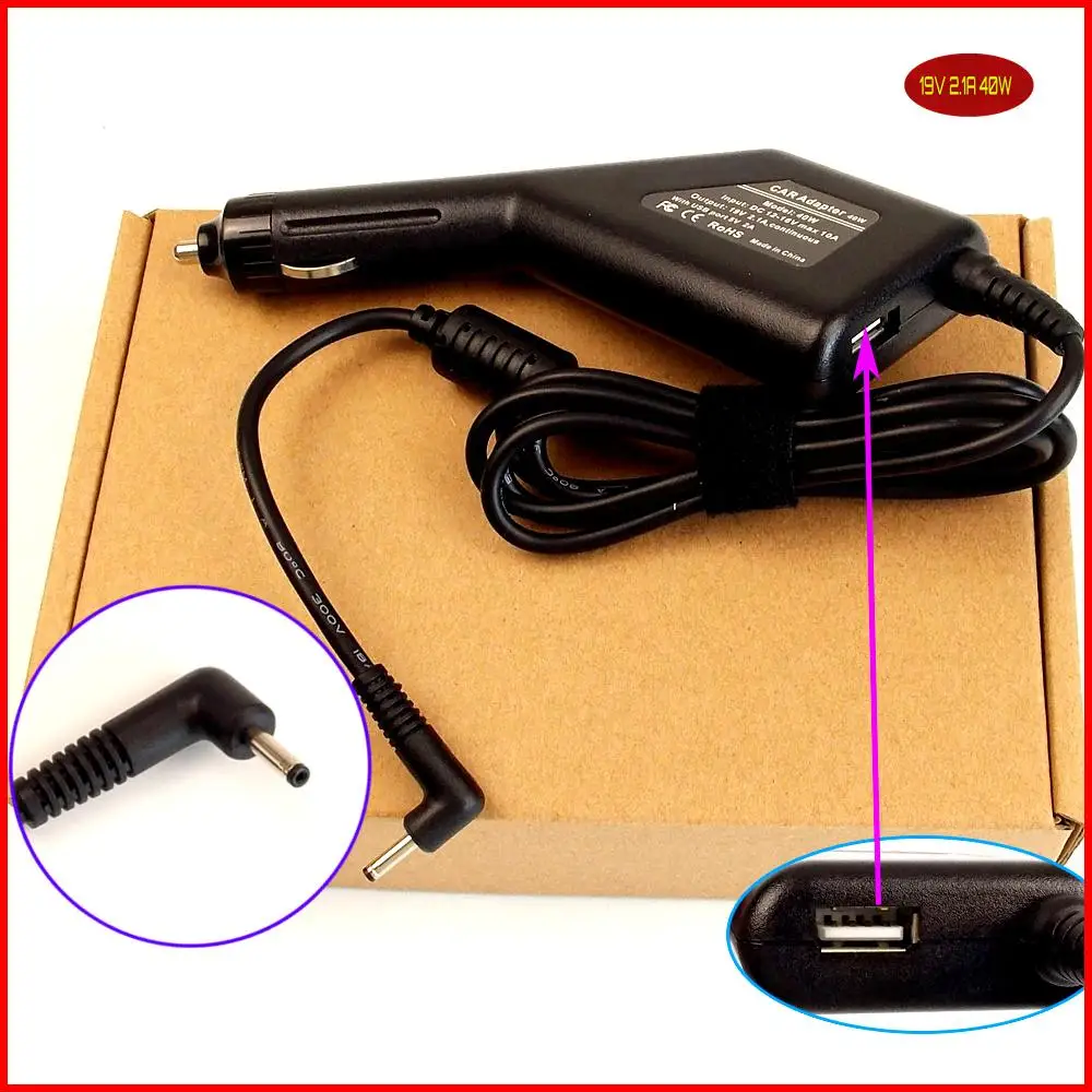 

Laptop DC Power Car Adapter Charger 19V 2.1A 40W + USB Port for Samsung Series Slate 5/7/9