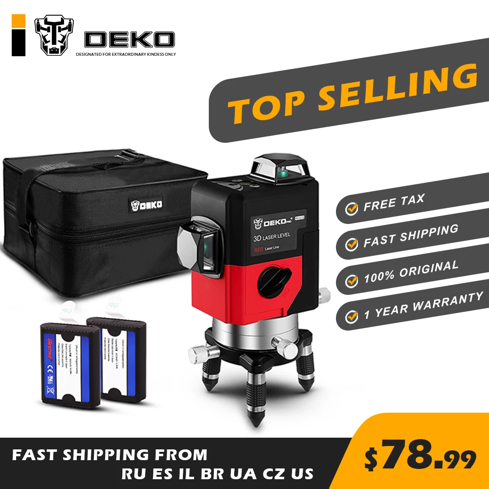 

DEKO LL12-HV 12Lines 3D Red Laser Level Self-Leveling 360° Rotation Intelligent Adjustment Powerful Outdoor can use Detector
