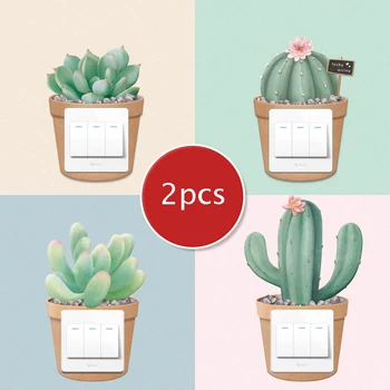 

Aqumotic Succulent Plants Flamingos Switch Sticker Protective Case 2pcs Light Decorative Socket Set Lovely Simple Home Luminous