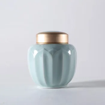 

Creative Porcelain Tea Storage Jar with Gold Lid Teaware Accessories Coffee Beans Seal Tanks Sugar Nuts Cans Caddies Canister